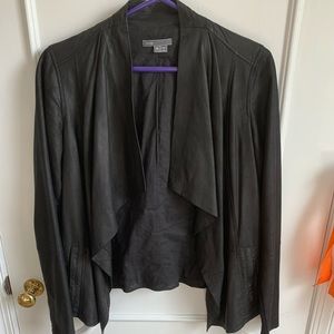 Vince black leather drape jacket